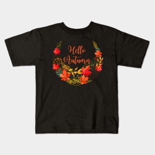 Hello Autumn Floral Leafy Fall Design Kids T-Shirt